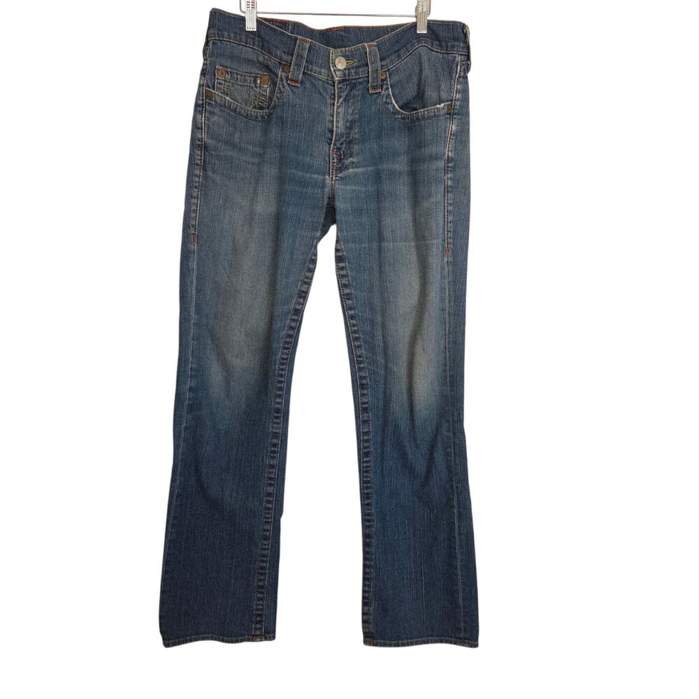 True Religion 34x33 Bobby Relaxed Baggy Distressed Trashed Straight Leg Jeans